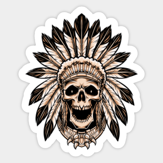 Indian Skull Wearing Headdress Skull Sticker TeePublic